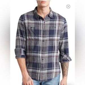 NWT LUCKY BRAND Mason Workwear plaid cotton button down soft blue gray Shirt M